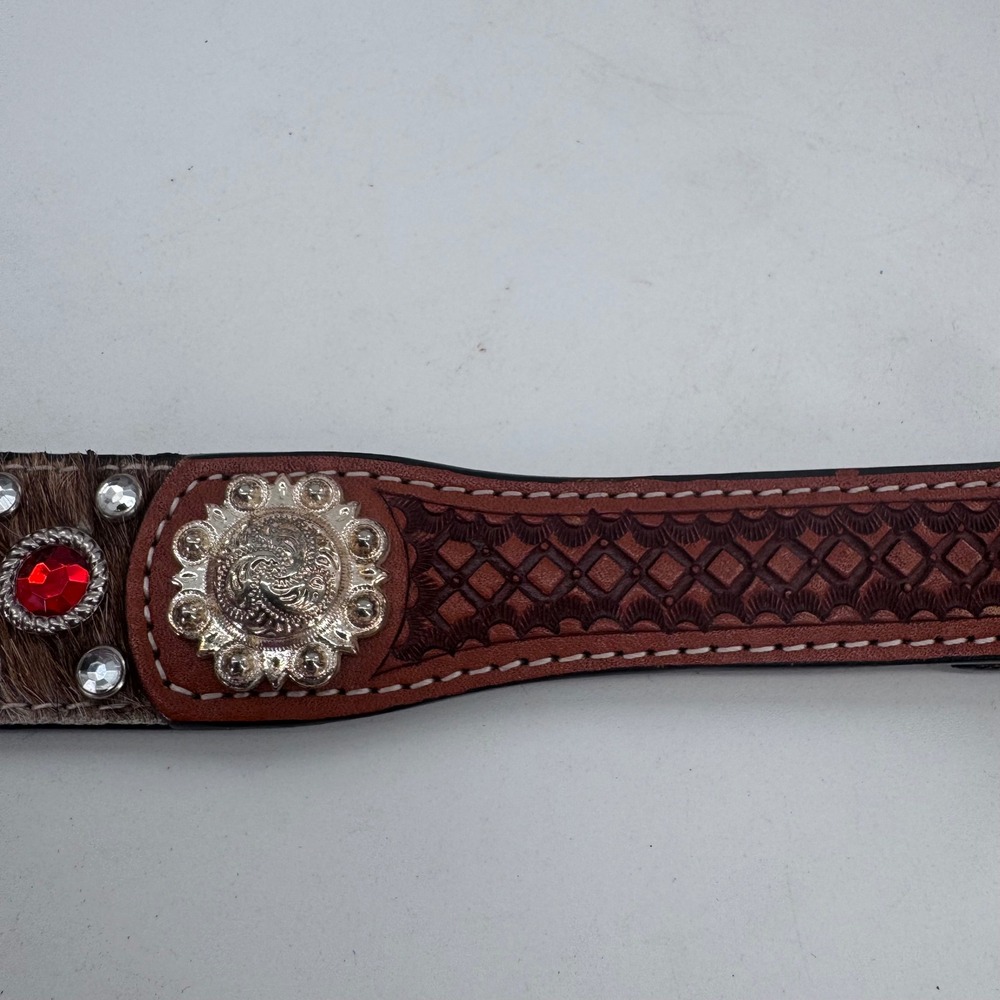 Western Rhinestone Belt Brown Leather Red Crystal Embellished Rodeo Boho Sz 32 - Picture 4 of 12